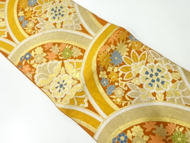 アンティーク　草花模様織出し袋帯（材料）